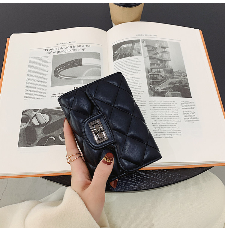 бумажник 钱包女2024新款时尚百搭韩版菱格短款手拿包三折多卡位可爱钱夹潮 29534