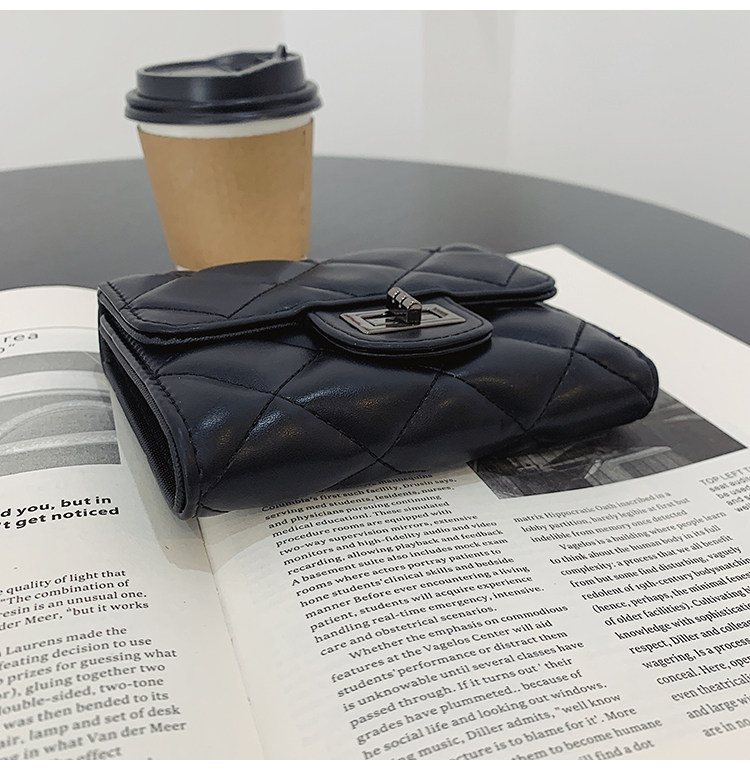 бумажник 钱包女2024新款时尚百搭韩版菱格短款手拿包三折多卡位可爱钱夹潮 29534