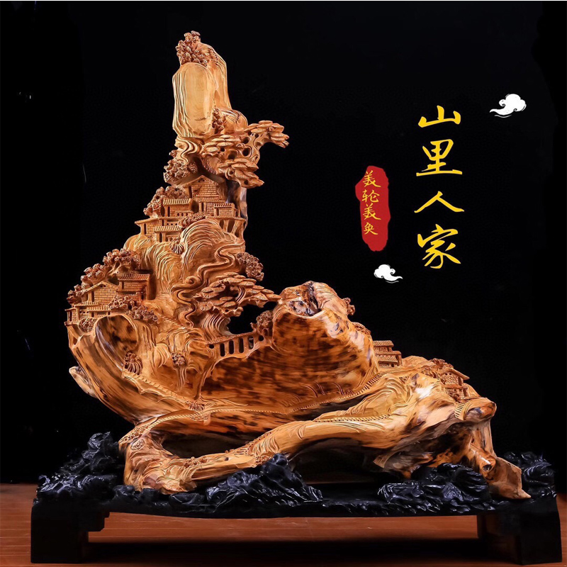 Too-Cliff Cypress Red Oil Weathering Old Material Natural Hugging Stone Root Carved Mountain People's Scenery Back-Back Fragrant Mood Swing Piece