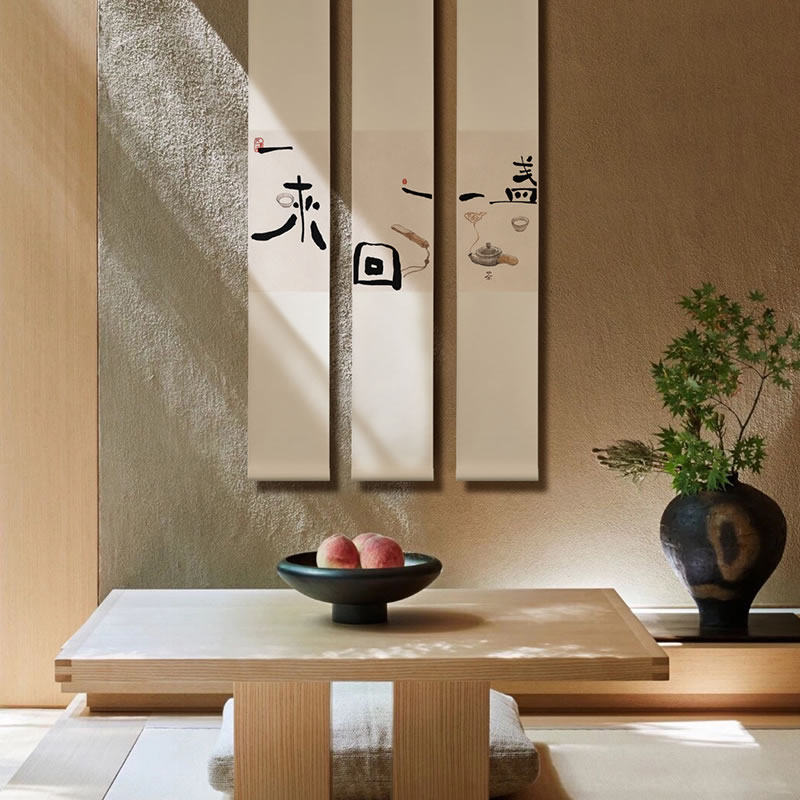 (Looking for one) Handwritten calligraphy authentic tea room hanging scroll scroll calligraphy and painting vertical version new Chinese-style Japanese-style Zen decorative painting