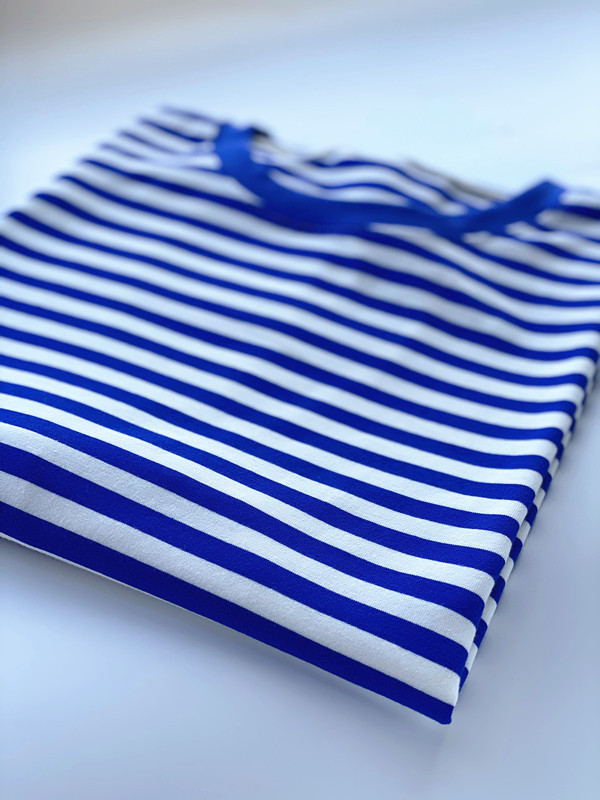 Old-Fashioned Sailor Shirt, All-Cotton Short-Sleeve Half-Sleeve Blue and White Striped Undershirt T-Shirt for Men and Women, Retro Nostalgic Domestic Product, Heavyweight
