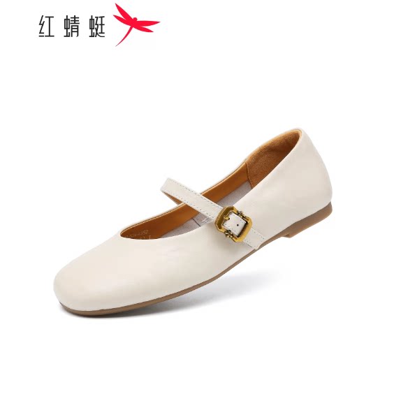 红蜻蜓女鞋秋季新款羊皮时尚玛丽珍鞋浅口平底舒适百搭一字带单鞋 搭羊实拍商品图