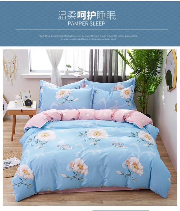 Nhà dệt vải bốn mảnh cotton 100% vải chéo đơn giản khăn trải giường đôi khăn trải giường ba mảnh chăn bông - Bộ đồ giường bốn mảnh