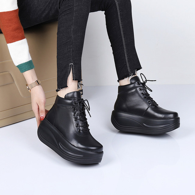 European women's boots 2023 thick-soled platform winter shoes genuine leather fashion short boots round toe plush warm knight boots