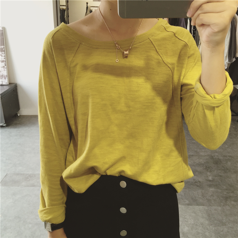 Mùa thu 2018 mới bằng cotton cotton buông xõa nữ sinh dài tay áo thun nữ từ bi phiên bản Hàn Quốc áo sơ mi thủy triều áo phông đẹp nữ