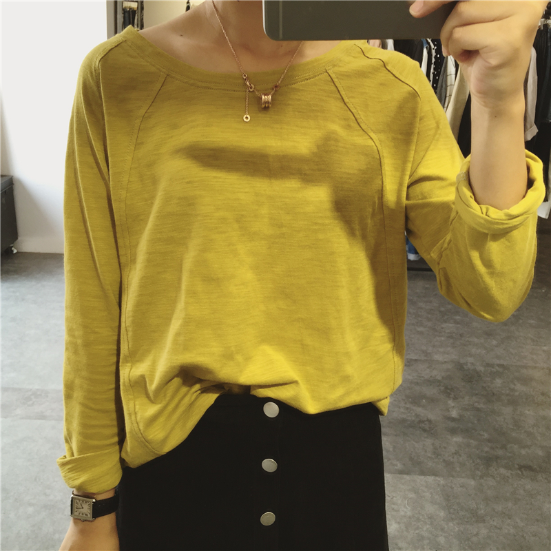 Mùa thu 2018 mới bằng cotton cotton buông xõa nữ sinh dài tay áo thun nữ từ bi phiên bản Hàn Quốc áo sơ mi thủy triều áo phông đẹp nữ