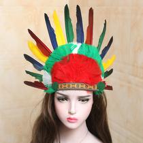 National Wind Africa drum Indian head with feather head with performance Ball prop headwear Ostrich Wool Head Lead Hoop