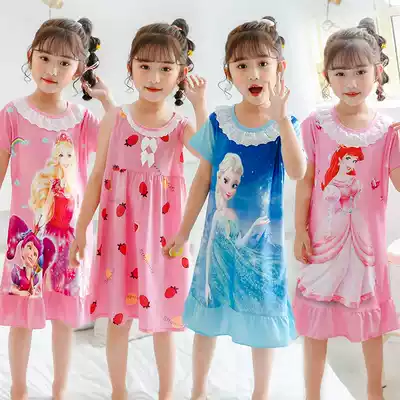 Summer children's nightdress little girl short sleeve thin cute princess baby girl sling pajamas cartoon home wear
