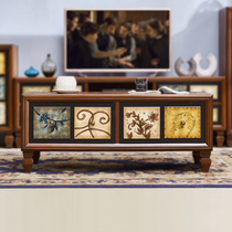 American country coffee table TV cabinet combination set Mediterranean retro small apartment locker solid wood living room furniture