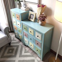 American country colorful eight-drawer cabinet Nordic nine-drawer cabinet Living room entrance porch locker Mediterranean solid wood cabinet