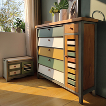American country shoe cabinet Solid wood home with drawer partition entrance cabinet storage cabinet small apartment dump retro cabinet