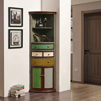 American country corner cabinet Mediterranean living room triangle cabinet wine cabinet Retro old corner cabinet curved wooden corner cabinet