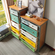 American contrast color chest of drawers Six chest of drawers Solid wood Mediterranean living room wall cabinet entrance storage Old painted bedroom