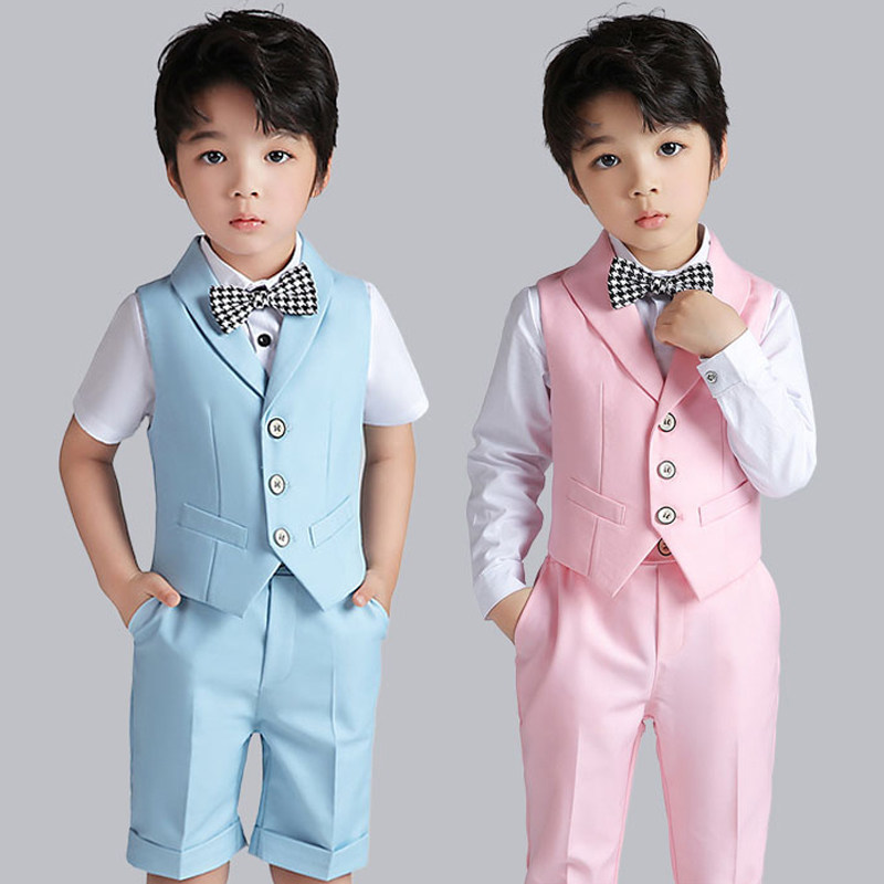 Children's dress suit autumn long-sleeved boy pink vest small suit flower girl shirt host piano performance clothing