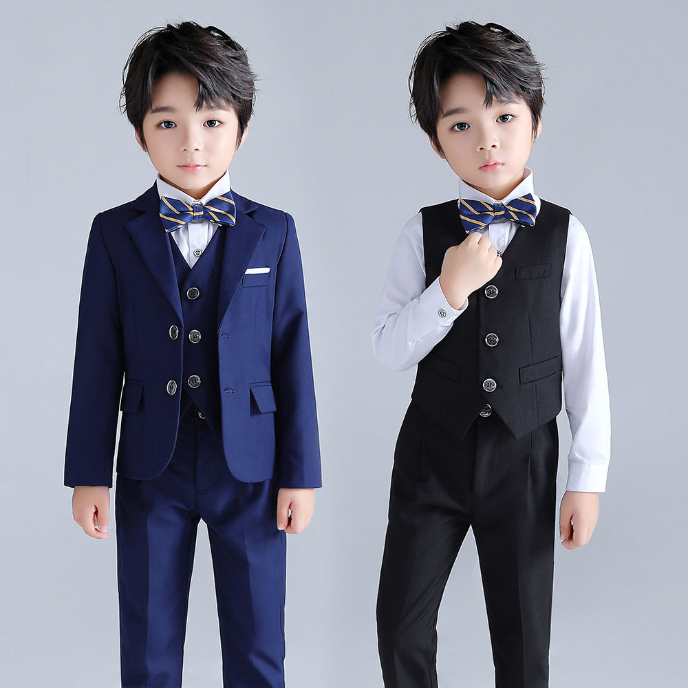 Children's small suit handsome suit autumn and winter plus velvet flower girl dress boy vest speech host piano performance clothing