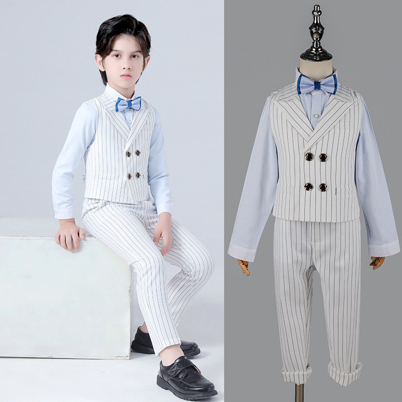 Children's Vest Dress Suit Boys White Suit Handsome Flower Girl Shirt Children Host Piano Costumes