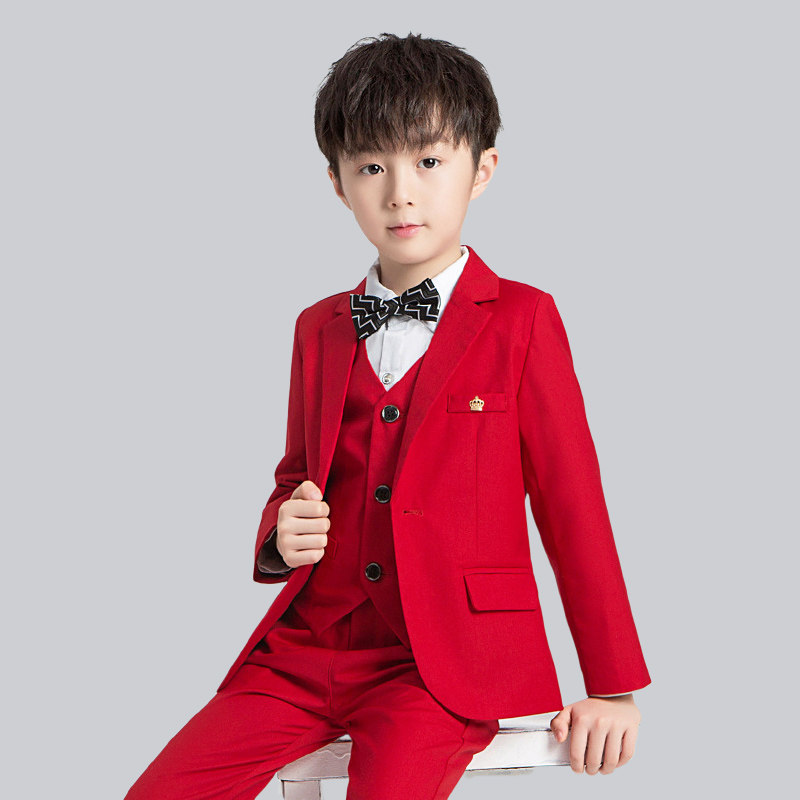 Boys' red suit baby festive little dress children's suit flower girl suit boy hosts piano performance costume