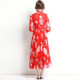 European station foreign trade fashion trend women's early autumn long-sleeved holiday style large swing chiffon print large swing dress