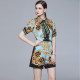 2022 New Short Sleeve Court Style Printed Lace-Up Shirt Collar Top + Fashion Shorts Set