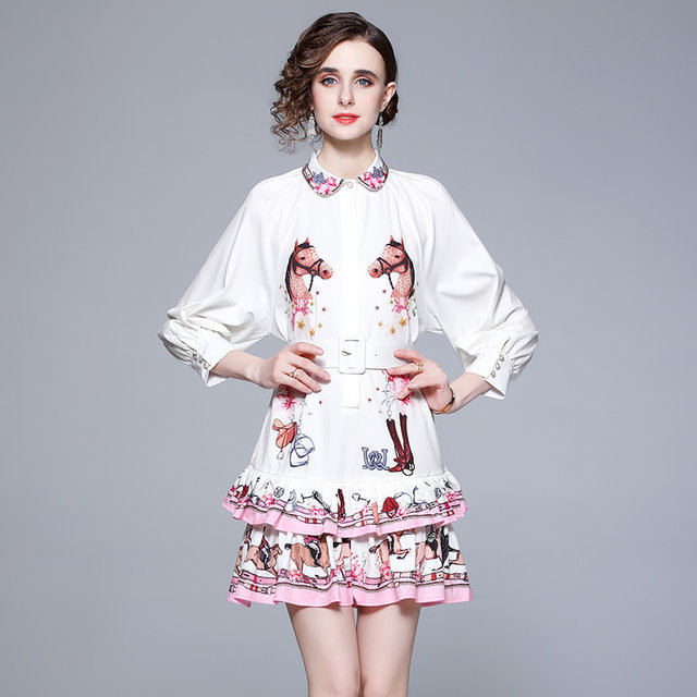 European station 2022 summer new Gong Yanfeng elegant French print lotus leaf fried street goddess fan dress