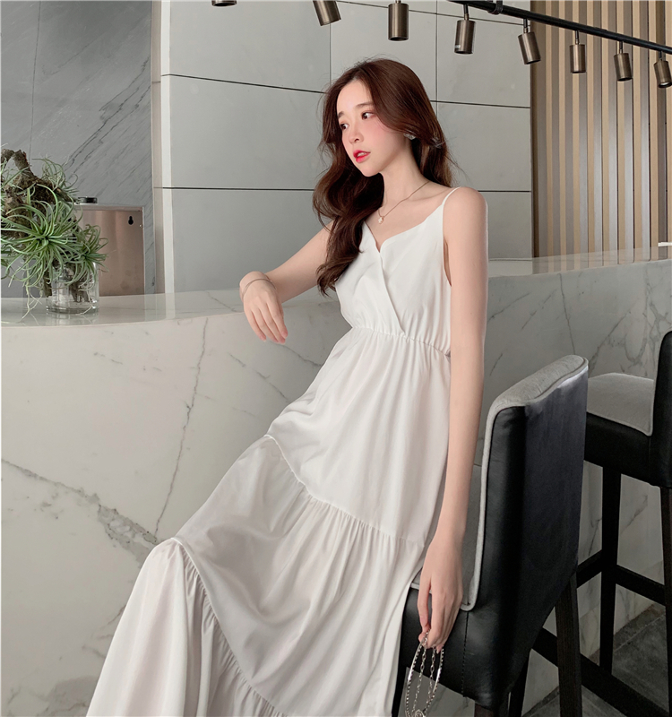VK旗艦店 韓系高腰百搭蛋糕裙顯瘦長版吊帶無袖洋裝