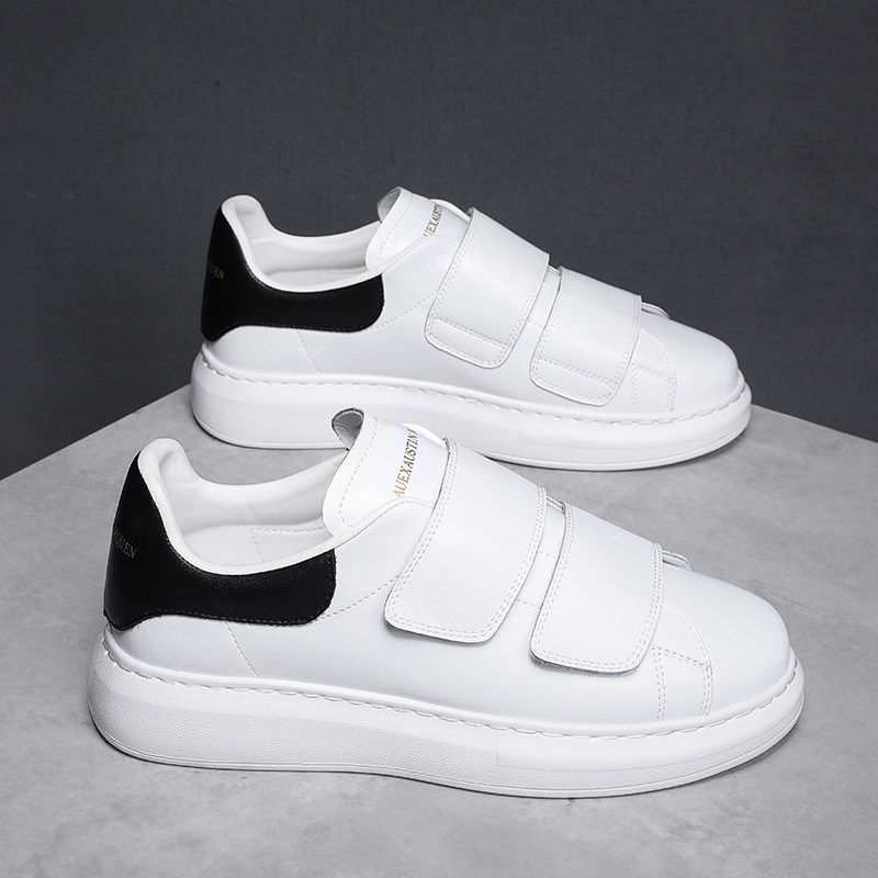 McQuincon genuine leather 100 lap magic sticker breathable small white shoes 46 large size casual 100 lap thick bottom heightening muffin shoes