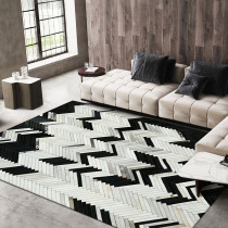  Custom cowhide stitching carpet Nordic geometric American light luxury living room coffee table mat modern simple bedroom bedside carpet