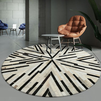  Nordic light luxury style round cowhide stitching carpet Household black and white modern coffee table Living room Bedroom study bedside carpet