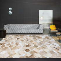 Cowhide stitching carpet Living room modern simple European coffee table mat Household American light luxury bedroom bedside blanket customization