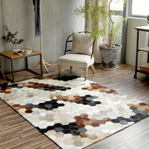  Cowhide stitching carpet Nordic living room household sofa coffee table mat Modern study bedroom bedside blanket Light luxury customization