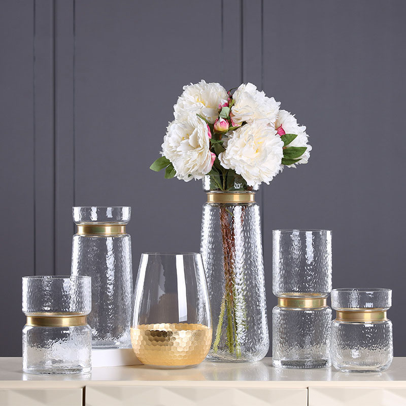 ins gold bronze ring glass vase European style flower flower vase creative gift light and luxurious home swing