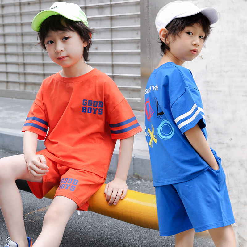 Boys pure cotton suit summer dress 2022 children's leisure relaxed exercise two pieces in the big child's Han - sleeved short - sleeved children's clothing