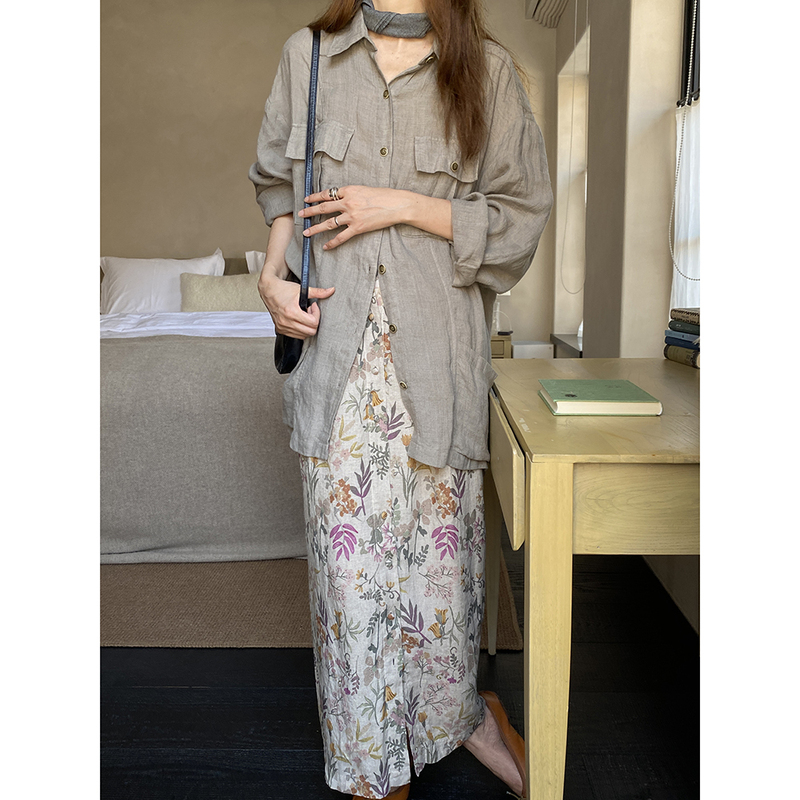 Daisy Bellisperennis2026Ss Sage Green Lightweight Wrinkled Linen Shirt Jacket