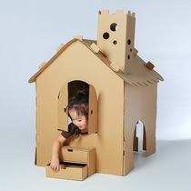 Childrens assembled cardboard house indoor simulation House hut model diy graffiti handmade toy game House