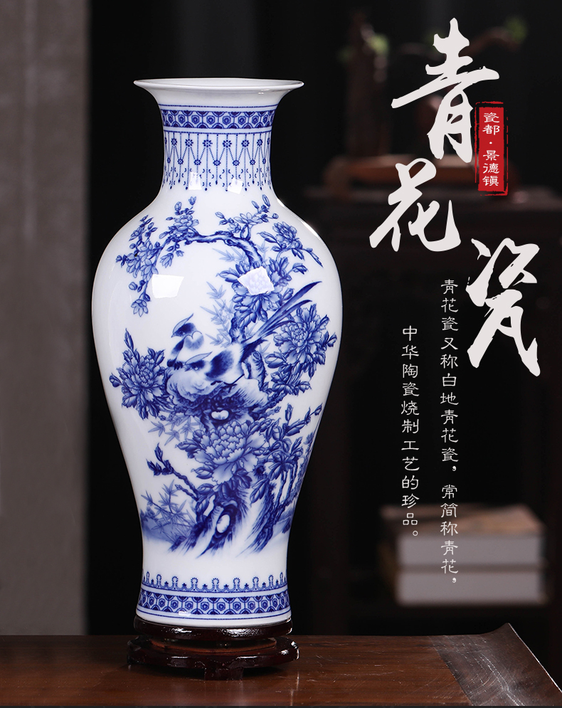 Jingdezhen ceramics small blue and white porcelain vases, flower arranging new sitting room of Chinese style household act the role ofing is tasted TV ark, furnishing articles