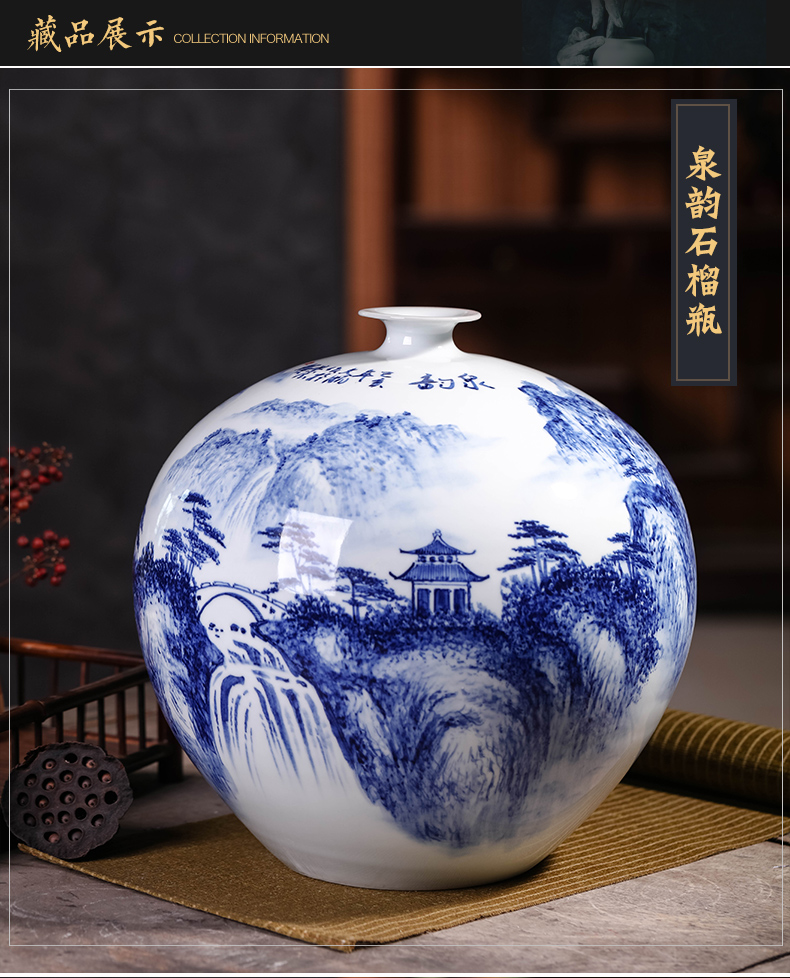 Jingdezhen ceramics hand - made antique Chinese blue and white porcelain vases, flower arrangement sitting room pomegranate bottles of rich ancient frame furnishing articles