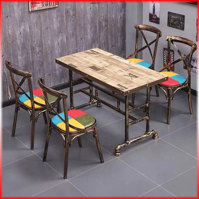 Iron Art Retro Industrial Wind Crossover Chair Catering Refreshment Restaurant Fire Pot Shop Themed Dining Room Grilled Fish Meat Shop Table And Chairs Combination