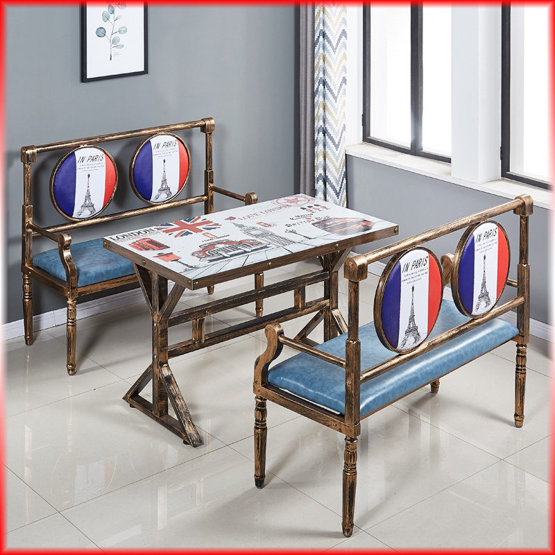 Retro industrial style cafe sofa card seat wrought iron economical night snack shop milk tea hot pot restaurant dining table and chair combination