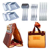 Outdoor portable tableware barbecue picnic camping folding stainless steel spoon fork chopsticks 4 people with set bag