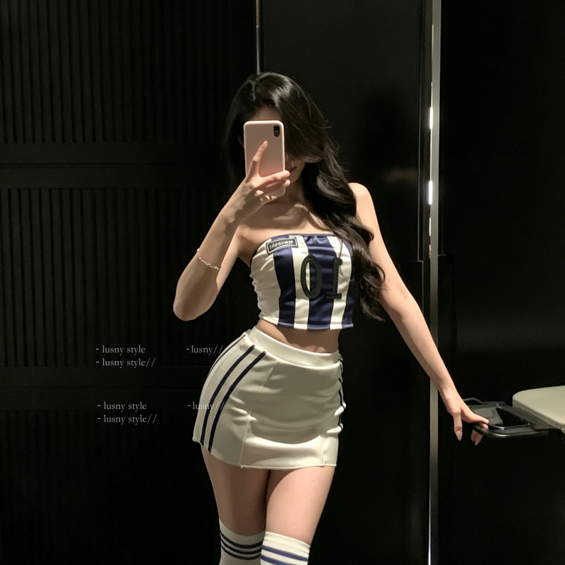 Uncle Lu Football Babe* Sexy Striped Tube Top Set Pure Desire Style Nightclub Hot Girl Cheerleader Uniform Nightdress