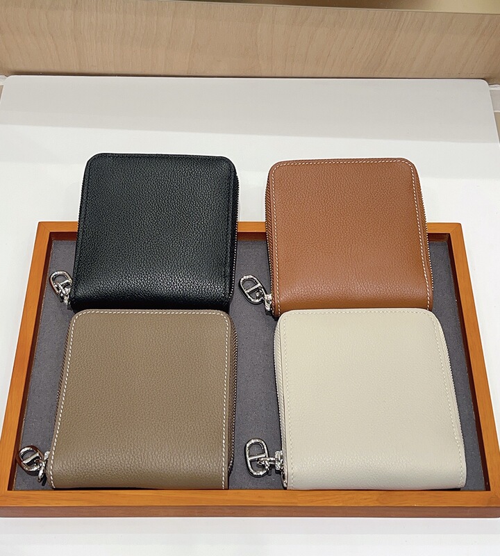 Imported Calfskin Pig Nose Zipper Wallet Genuine Leather Card Holder Business Card Holder Wallet Hand-Sewn Unisex