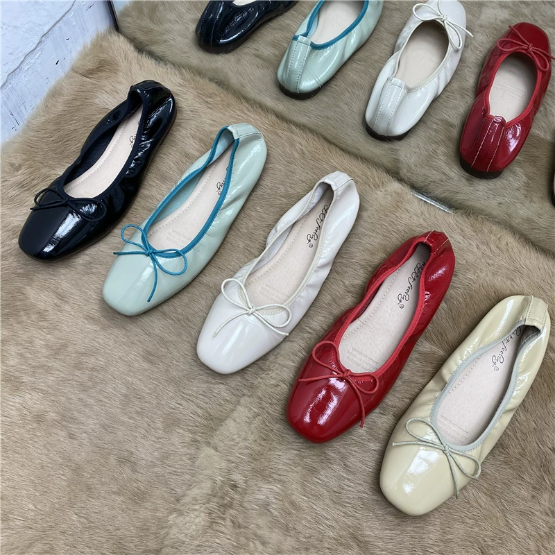 2024 весна Новые красные балетные туфли Bowle Shoes Бабушкиные туфли супер мягкие одинарные туфли женские ретро тихоокеанские красные туфли