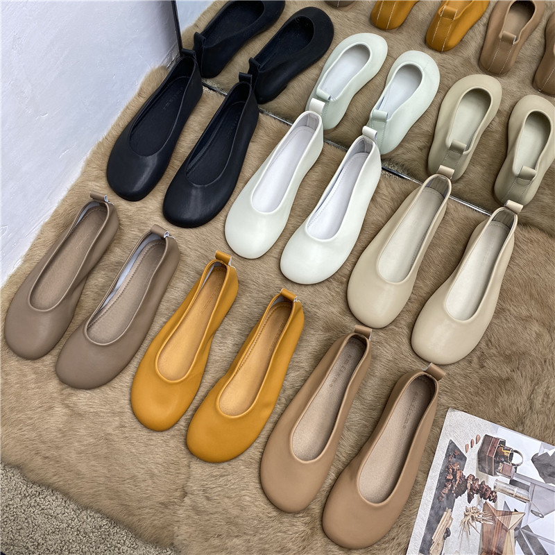 Real leather bag shoes one foot pedal shoe children 2022 spring new round head grandma shoes women flat pregnant women shoes small leather shoes