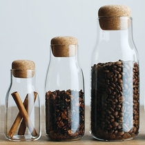 Cork storage bottle glass sealed jar grains coffee beans household round kitchen storage bottle with stopper