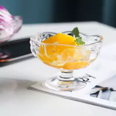 Ice cream cup Ice cream cup glass household creative dessert bowl Salad bowl High foot carved embossed milkshake salad cup
