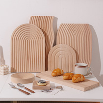 Solid wood display water corrugated tray storage Nordic bread cake board beech wood dinner plate tea tray photo props ornaments