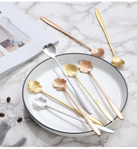 Spoon home creative personality cute stainless steel spoon gilded petal spoon cherry blossom plum blossom rose flower coffee spoon
