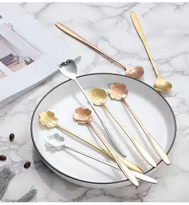 Spoon home creative personality cute stainless steel spoon gilded petal spoon cherry blossom plum blossom rose flower coffee spoon