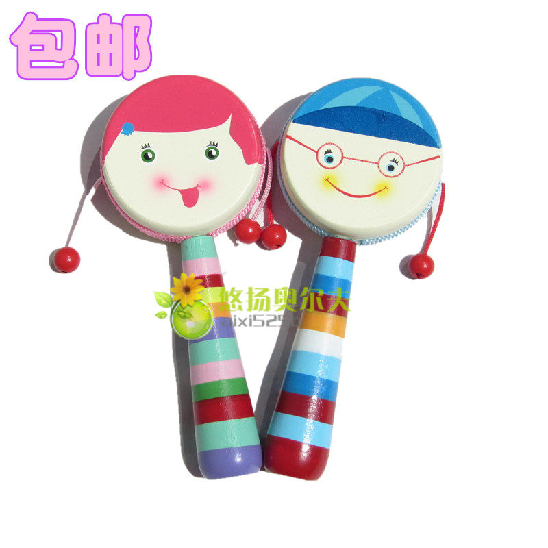 Children's toy rattle polyester drum skin wooden hand rattle baby early education educational baby toy 0-1 years old