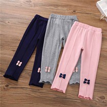 Girls punching trousers spring female baby spring and autumn pants elastic butterfly knot thin mode of small children gas cotton